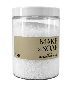 Sól z Morza Martwego 1 kg w przezroczystym pojemniku z białą zakrętką i etykietą Make a Soap